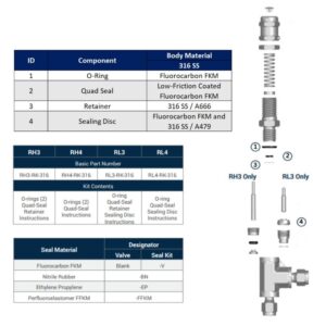 SSP RL3-RK-316-V Seal Replacement Kit For RL3 Series Valves, Fluorocarbon FKM Seal